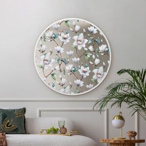 MirrorOutlet The Typis White Metal Frame Edged Modern Round Circular Edge Wall Mirror With Flower Printed Decal 31"x31" (80CM X 80CM) Silver Mirror Glass with White Frame MirrorOutlet The Typis White Metal Frame Edged Modern Round Circular Edge Wall Mirror With Flower Printed Decal 31"x31" (80CM X 80CM) Silver Mirror Glass with White Frame