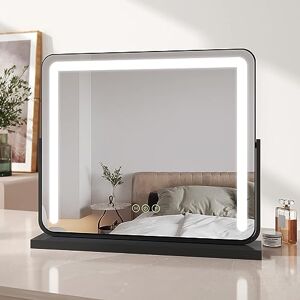 EMKE Hollywood Vanity Mirror with Lights, Large Tabletop Makeup Mirror with Dimmable, Smart Touch Screen, Hollywood Mirror with 360° Rotation and Memory Function, 600 x 500mm, Black EMKE Hollywood Vanity Mirror with Lights, Large Tabletop Makeup Mirror with Dimmable, Smart Touch Screen, Hollywood Mirror with 360° Rotation and Memory Function, 600 x 500mm, Black