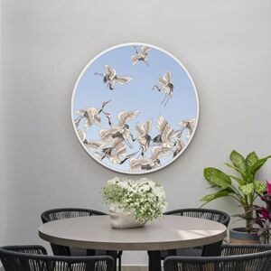 MirrorOutlet The Typis White Metal Frame Edged Modern Round Circular Edge Garden Wall Mirror With Colour Stork Printed Decal 31"x31" (80CM X 80CM) Silver Mirror Glass with White Frame MirrorOutlet The Typis White Metal Frame Edged Modern Round Circular Edge Garden Wall Mirror With Colour Stork Printed Decal 31"x31" (80CM X 80CM) Silver Mirror Glass with White Frame