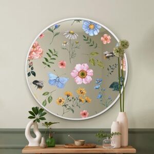 MirrorOutlet The Typis White Metal Frame Edged Modern Round Circular Edge Wall Mirror With Colour Flower Printed Decal 31"x31" (80CM X 80CM) Silver Mirror Glass with White Frame MirrorOutlet The Typis White Metal Frame Edged Modern Round Circular Edge Wall Mirror With Colour Flower Printed Decal 31"x31" (80CM X 80CM) Silver Mirror Glass with White Frame