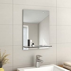 EMKE Frameless Mirror with Shelf Small Bathroom Wall Shaving Mirror with Storage, Rectangle Vanity Mirrors 45x60cm EMKE Frameless Mirror with Shelf Small Bathroom Wall Shaving Mirror with Storage, Rectangle Vanity Mirrors 45x60cm
