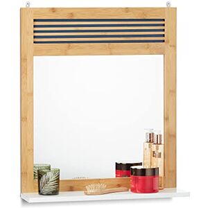 Relaxdays Wall-Mount Bathroom Shelf, Ornate Vanity Mirror, Bamboo, Hanging, HWD: 61 x 53 x 15 cm, Natural-White Relaxdays Wall-Mount Bathroom Shelf, Ornate Vanity Mirror, Bamboo, Hanging, HWD: 61 x 53 x 15 cm, Natural-White