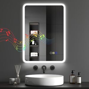 HOMCOM 500 x 700 mm Backlit Illuminated Bathroom Mirror with LED Lights and Bluetooth, Wall Mounted Vanity Mirror with 3 Colours Dimmable, Anti-Fog, Memory Function, Touch Switch, IP44 HOMCOM 500 x 700 mm Backlit Illuminated Bathroom Mirror with LED Lights and Bluetooth, Wall Mounted Vanity Mirror with 3 Colours Dimmable, Anti-Fog, Memory Function, Touch Switch, IP44