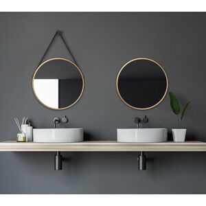 Talos Golden Style Wall Mirror Diameter 50 cm Round Bathroom Mirror in Gold with Leather Look Suspension Aluminium Frame, Versatile, Can Be Hanging Without Strap Talos Golden Style Wall Mirror Diameter 50 cm Round Bathroom Mirror in Gold with Leather Look Suspension Aluminium Frame, Versatile, Can Be Hanging Without Strap