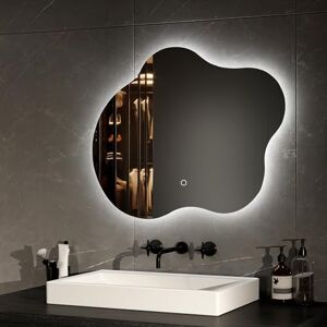 EMKE Bathroom Mirror with Led Lights 500x600mm Irregular Shape Illuminated Frameless Bathroom Mirror Backlit Makeup Mirror with Demister, Dimming & 3 Colors, Memory Function, Vertical & Horizontal EMKE Bathroom Mirror with Led Lights 500x600mm Irregular Shape Illuminated Frameless Bathroom Mirror Backlit Makeup Mirror with Demister, Dimming & 3 Colors, Memory Function, Vertical & Horizontal