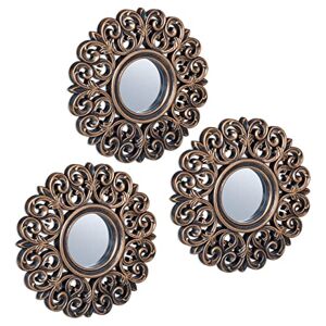 Relaxdays Set of 3 Mirrors, Baroque Style, Ø 25 cm, Round, Wall Mounted, Plastic Frame, Bedroom & Hallway, Bronze/Black, Glass Relaxdays Set of 3 Mirrors, Baroque Style, Ø 25 cm, Round, Wall Mounted, Plastic Frame, Bedroom & Hallway, Bronze/Black, Glass
