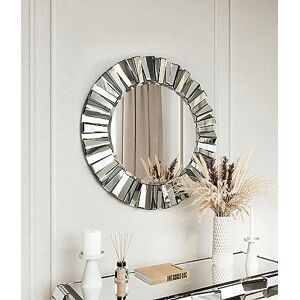 CARME Knightsbridge Luxury Large Round Wall Mirror Bevelled Decorative 3D Mirrored Glass Effect Design for Bedroom Living Room Hallway Bathroom Modern Home Decor 80cm Mounted Vanity (Grey Silver) CARME Knightsbridge Luxury Large Round Wall Mirror Bevelled Decorative 3D Mirrored Glass Effect Design for Bedroom Living Room Hallway Bathroom Modern Home Decor 80cm Mounted Vanity (Grey Silver)
