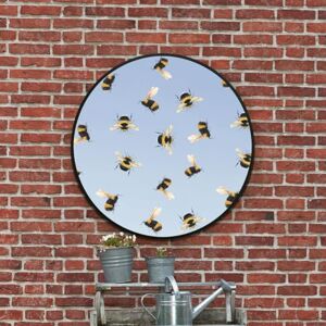 MirrorOutlet The Typis Black Metal Frame Edged Modern Round Circular Edge Garden Wall Mirror With Bumble Bee Design 31"x31" (80CM X 80CM) Silver Mirror Glass with Black Frame MirrorOutlet The Typis Black Metal Frame Edged Modern Round Circular Edge Garden Wall Mirror With Bumble Bee Design 31"x31" (80CM X 80CM) Silver Mirror Glass with Black Frame