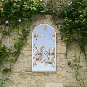 MirrorOutlet The Typis White Metal Frame Edged Modern Round Arch Edge Garden Wall Mirror With Colour Stork Printed Decal 47" x 24" (120CM X 60CM) Silver Mirror Glass with White Frame MirrorOutlet The Typis White Metal Frame Edged Modern Round Arch Edge Garden Wall Mirror With Colour Stork Printed Decal 47" x 24" (120CM X 60CM) Silver Mirror Glass with White Frame
