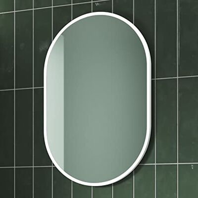 Pebble Grey White Oval Bathroom Mirror 400x600mm Kira Rotatable Round Bathroom Mirrors, White Round Mirrors for Walls, Hallways & Living Room, Pill Shaped Aluminum Framed Vanity Wall Mounted Mirror Pebble Grey White Oval Bathroom Mirror 400x600mm Kira Rotatable Round Bathroom Mirrors, White Round Mirrors for Walls, Hallways & Living Room, Pill Shaped Aluminum Framed Vanity Wall Mounted Mirror