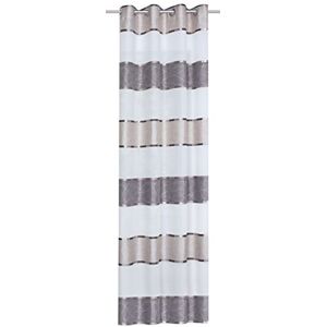 Home Fashion Eyelet Curtain Horizontal Stripes Polyester Stone 245 x 140 cm Home Fashion Eyelet Curtain Horizontal Stripes Polyester Stone 245 x 140 cm
