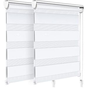 VOUNOT ® Set of 2 Day and Night Blinds No Drill, Zebra Roller Blinds for Windows, Double Layer Translucent and Blackout Fabric, Easy Installation Window Shades, White, 80 x 150 cm VOUNOT ® Set of 2 Day and Night Blinds No Drill, Zebra Roller Blinds for Windows, Double Layer Translucent and Blackout Fabric, Easy Installation Window Shades, White, 80 x 150 cm