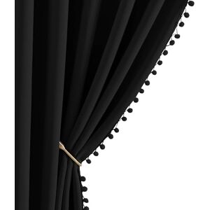 NICETOWN 2 Panels Blackout Curtains, Rod Pocket Jet Black Pom-poms Curtain Drapes, Thermal Insulated Bohemian Style Drapes for Playroom, Kitchen, Nursery Room, 42 inches Wide by 63 inches Long NICETOWN 2 Panels Blackout Curtains, Rod Pocket Jet Black Pom-poms Curtain Drapes, Thermal Insulated Bohemian Style Drapes for Playroom, Kitchen, Nursery Room, 42 inches Wide by 63 inches Long