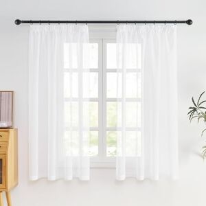 NICETOWN Voile Curtains with Ruffle Tape Transparent Bedroom Curtains Set of 2 H 175 x W 140 cm White Transparent White Sheer Curtains NICETOWN Voile Curtains with Ruffle Tape Transparent Bedroom Curtains Set of 2 H 175 x W 140 cm White Transparent White Sheer Curtains