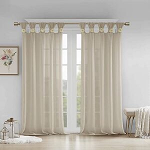 Madison Park Rosette Floral Embellished Cuff Tab Top Solid Single Window Treatments Sheer Curtain Panel Drape for Bedroom Living Room and Dorm, 50"x84", Linen Madison Park Rosette Floral Embellished Cuff Tab Top Solid Single Window Treatments Sheer Curtain Panel Drape for Bedroom Living Room and Dorm, 50"x84", Linen