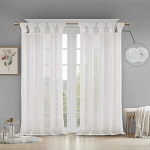 Madison Park Rosette Floral Embellished Cuff Tab Top Solid Window Treatments Single Curtain Panel Drape for Bedroom Living Room and Dorm, 50"x84", White Madison Park Rosette Floral Embellished Cuff Tab Top Solid Window Treatments Single Curtain Panel Drape for Bedroom Living Room and Dorm, 50"x84", White