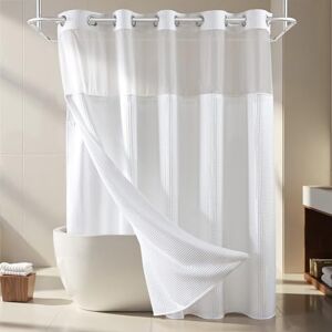River Dream White Fabric Shower Curtain Set, Cotton Blend, Waffle Weave, with Snap in Replacement Liner,71 x 86 inches River Dream White Fabric Shower Curtain Set, Cotton Blend, Waffle Weave, with Snap in Replacement Liner,71 x 86 inches