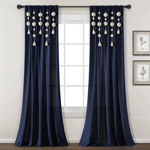 Lush Decor Boho Pom Pom Tassel Linen Window Curtain Panel (Single Panel), 84" L x 52" W, Navy Lush Decor Boho Pom Pom Tassel Linen Window Curtain Panel (Single Panel), 84" L x 52" W, Navy