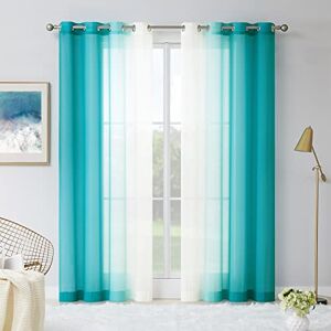 Melodieux Teal Ombre Sheer Curtains 96 Inches Long for Living Room, Bedroom Chiffon Teal White Gradient Grommet Voile Drapes, 52 by 96 Inch, 2 Panels Melodieux Teal Ombre Sheer Curtains 96 Inches Long for Living Room, Bedroom Chiffon Teal White Gradient Grommet Voile Drapes, 52 by 96 Inch, 2 Panels