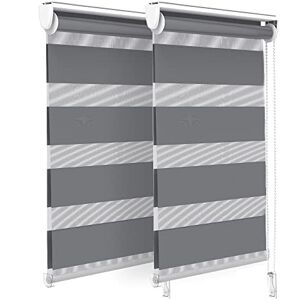 VOUNOT ® Set of 2 Day and Night Blinds No Drill, Zebra Roller Blinds for Windows, Double Layer Translucent and Blackout Fabric, Easy Installation Window Shades, Grey, 45 x 150 cm VOUNOT ® Set of 2 Day and Night Blinds No Drill, Zebra Roller Blinds for Windows, Double Layer Translucent and Blackout Fabric, Easy Installation Window Shades, Grey, 45 x 150 cm