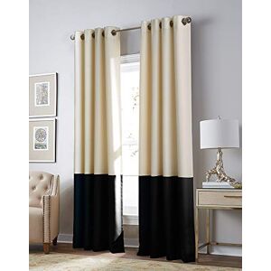 Curtainworks Kendall Color Block Grommet Curtain Panel, 84 inch, Cream and Black Curtainworks Kendall Color Block Grommet Curtain Panel, 84 inch, Cream and Black