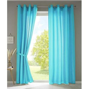 Gardinenbox Berlin 20405N2 Curtains with Eyelets 245 x 140 cm Turquoise Opaque Microsatin Translucent Plain Matt Set of 2 Gardinenbox Berlin 20405N2 Curtains with Eyelets 245 x 140 cm Turquoise Opaque Microsatin Translucent Plain Matt Set of 2