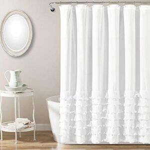 Lush Decor Avery Shower Curtain Ruffled Vintage Chic Farmhouse Style Bathroom, 72” x 72”, White Lush Decor Avery Shower Curtain Ruffled Vintage Chic Farmhouse Style Bathroom, 72” x 72”, White