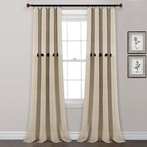 Lush Decor Beige Linen Farmhouse Woven Cotton Window Curtain Panel Set, Button Stripe, Yarn Dyed (84" x 40") Lush Decor Beige Linen Farmhouse Woven Cotton Window Curtain Panel Set, Button Stripe, Yarn Dyed (84" x 40")