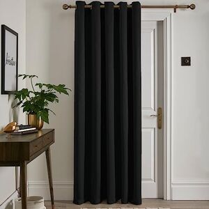 Fusion Strata Black Eyelet Curtain – Single Panel W66 x L84 (168 x 214cm) – Thermal Insulated – Bedroom/Living Room/Door – Modern Blackout Drape Fusion Strata Black Eyelet Curtain – Single Panel W66 x L84 (168 x 214cm) – Thermal Insulated – Bedroom/Living Room/Door – Modern Blackout Drape