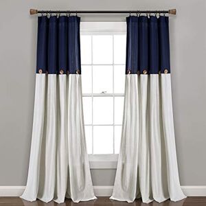 Lush Decor Linen Button Window Curtain Single Panel, Cotton Blend, Navy & Off-White, 40" W x 95" L (Pack of 1) Lush Decor Linen Button Window Curtain Single Panel, Cotton Blend, Navy & Off-White, 40" W x 95" L (Pack of 1)