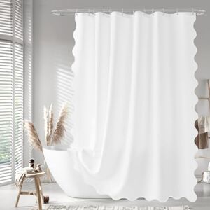Seasonwood White Scalloped Fabric Shower Curtain 72 x 72 Inches, Aesthetic Shower Curtain Cute Pretty Shower Curtains Seasonwood White Scalloped Fabric Shower Curtain 72 x 72 Inches, Aesthetic Shower Curtain Cute Pretty Shower Curtains