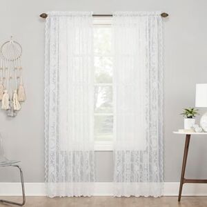 No. 918 Ariella Floral Lace Sheer Rod Pocket Curtain Panel, 58" x 96", White No. 918 Ariella Floral Lace Sheer Rod Pocket Curtain Panel, 58" x 96", White