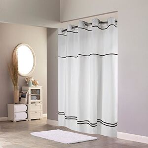 Hookless Fabric 3-in-1 Shower Curtain Set with PEVA It’s A Snap! Snap-In Liner and Window, 71x74 In., White/Black Hookless Fabric 3-in-1 Shower Curtain Set with PEVA It’s A Snap! Snap-In Liner and Window, 71x74 In., White/Black