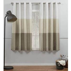 Exclusive Home Chateau Striped Faux Silk Grommet Top Curtain Panel Pair, 54"x63", White/Sand Exclusive Home Chateau Striped Faux Silk Grommet Top Curtain Panel Pair, 54"x63", White/Sand