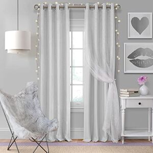 Elrene Home Fashions Aurora Kids Sheer Sparkle Overlay Blackout Window Curtain Panel, Pearl Gray, 52"x95 Elrene Home Fashions Aurora Kids Sheer Sparkle Overlay Blackout Window Curtain Panel, Pearl Gray, 52"x95