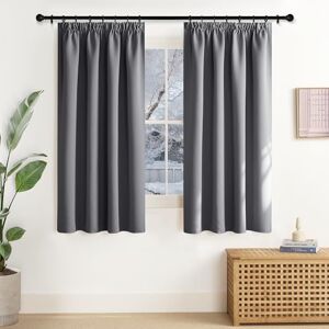 NICETOWN Window Curtains, Short Grey Curtain for Rail, Opaque, Bedroom Curtains with Ruffle Tape, Set of 2, 145 x 140 cm (H x W), Thermal Curtain, Heat Protection, Blackout NICETOWN Window Curtains, Short Grey Curtain for Rail, Opaque, Bedroom Curtains with Ruffle Tape, Set of 2, 145 x 140 cm (H x W), Thermal Curtain, Heat Protection, Blackout