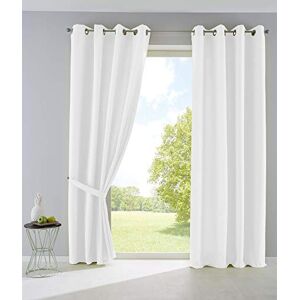 Gardinenbox Palermo Opaque Curtains with Eyelets and Tiebacks 100% Polyester White 145 x 140 cm Set of 2 Gardinenbox Palermo Opaque Curtains with Eyelets and Tiebacks 100% Polyester White 145 x 140 cm Set of 2
