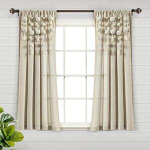Lush Decor Boho Pom Tassel Window Curtain (Single Panel), 63" Long x 52" Wide, Dark Linen Lush Decor Boho Pom Tassel Window Curtain (Single Panel), 63" Long x 52" Wide, Dark Linen