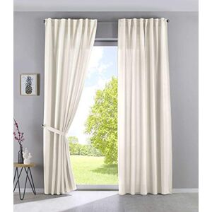 Gardinenbox Set of 2 Cationic Jena Opaque Linen Look Curtains Mottled Curtain Tape with Tie Backs, 100% Polyester, Cream, H 225 x W 140 cm Gardinenbox Set of 2 Cationic Jena Opaque Linen Look Curtains Mottled Curtain Tape with Tie Backs, 100% Polyester, Cream, H 225 x W 140 cm