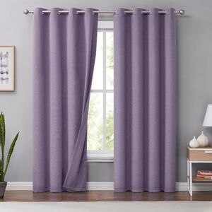 Melodieux 100% Blackout Curtains for Bedroom, Thermal Insulated Noise Reducing Linen Grommet Window Drapes for Living Room and Nursery, Purple, 50 x 63 Inch Length, 2 Panels Melodieux 100% Blackout Curtains for Bedroom, Thermal Insulated Noise Reducing Linen Grommet Window Drapes for Living Room and Nursery, Purple, 50 x 63 Inch Length, 2 Panels