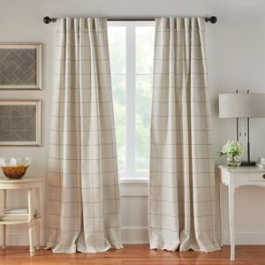 Elrene Home Fashions Brighton Windowpane Plaid Blackout Window Curtain, Living Room and Bedroom Drape with Rod Pocket Tabs, 52" x 84", Linen, 1 Panel Elrene Home Fashions Brighton Windowpane Plaid Blackout Window Curtain, Living Room and Bedroom Drape with Rod Pocket Tabs, 52" x 84", Linen, 1 Panel