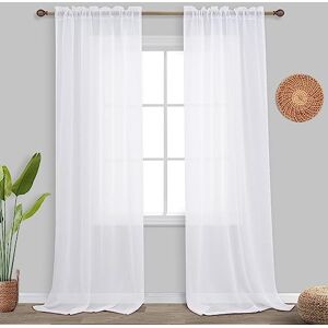 KOUFALL 108 Inch Long White Sheer Curtains,Rod Pocket Linen Look 9 FT High Ceiling Large Window Curtain Drapes 108 Inches Long 2 Panels KOUFALL 108 Inch Long White Sheer Curtains,Rod Pocket Linen Look 9 FT High Ceiling Large Window Curtain Drapes 108 Inches Long 2 Panels