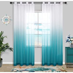 KOUFALL Teal Curtains 84 Inch Length for Bedroom Decor Pair Set 2 Panels Ombre Aqua Blue Turquoise Gradient Grommet Semi Drapes Transparent Window Sheer Beach Curtains for Living Room Girls Dining 52x84 Long KOUFALL Teal Curtains 84 Inch Length for Bedroom Decor Pair Set 2 Panels Ombre Aqua Blue Turquoise Gradient Grommet Semi Drapes Transparent Window Sheer Beach Curtains for Living Room Girls Dining 52x84 Long