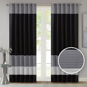 Madison Park Faux Silk Rod Pocket Curtain with Privacy Lining for Living Room, Window Drapes for Bedroom and Dorm, 100% Polyester, Black, 50x84 Madison Park Faux Silk Rod Pocket Curtain with Privacy Lining for Living Room, Window Drapes for Bedroom and Dorm, 100% Polyester, Black, 50x84