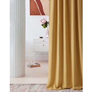 ROOM99 Laurel Curtain with Ruffle Tape, 140 x 280 cm, Width x Height Blackout Opaque Sliding Curtains, Living Room, Bedroom for Rail System, Mustard, 1 Piece ROOM99 Laurel Curtain with Ruffle Tape, 140 x 280 cm, Width x Height Blackout Opaque Sliding Curtains, Living Room, Bedroom for Rail System, Mustard, 1 Piece