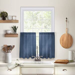 Elrene Home Fashions Cameron Linen Tier Curtains, 30" W x 24" L each (Set of 2 tiers), Indigo Blue Elrene Home Fashions Cameron Linen Tier Curtains, 30" W x 24" L each (Set of 2 tiers), Indigo Blue