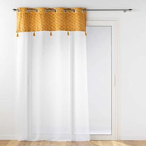Douceur d'Intérieur , Evie Eyelet Curtain 140 x 280 cm Sandblasted with Top Velour and Pompom Douceur d'Intérieur , Evie Eyelet Curtain 140 x 280 cm Sandblasted with Top Velour and Pompom