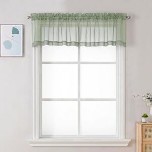 Chyhomenyc Sheer Window Valance Curtains, 42x14 Inches 2PCS, Light Filtering Valances Windows Treatment, Small Rod Pockets Voile Sheer Curtains for Living Room/Bathroom/Basement, Sage Green Chyhomenyc Sheer Window Valance Curtains, 42x14 Inches 2PCS, Light Filtering Valances Windows Treatment, Small Rod Pockets Voile Sheer Curtains for Living Room/Bathroom/Basement, Sage Green