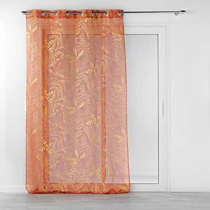 Douceur d'Intérieur , Belflor Net Curtain with Eyelets 140 x 280 cm Terracotta/Gold, Metallic Printed Sandblasted Voile Douceur d'Intérieur , Belflor Net Curtain with Eyelets 140 x 280 cm Terracotta/Gold, Metallic Printed Sandblasted Voile