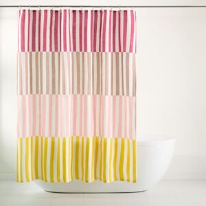 TOWN & COUNTRY PLAY Adeline Offset Stripe Cotton-Rich Breathable Fabric Shower Curtain with Anti-Rust Grommets, Pink/Beige/Yellow, 70"x72 TOWN & COUNTRY PLAY Adeline Offset Stripe Cotton-Rich Breathable Fabric Shower Curtain with Anti-Rust Grommets, Pink/Beige/Yellow, 70"x72